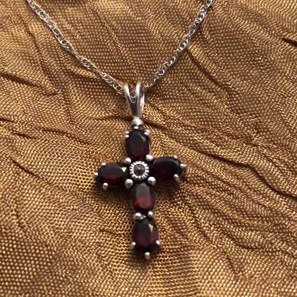 Jewelry - Sterling Garnet Cross w/Marcasite Accent